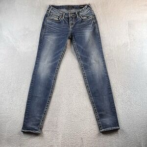 Silver Boyfriend Skinny Jeans Womens 26x29 Blue Dark Wash Denim City